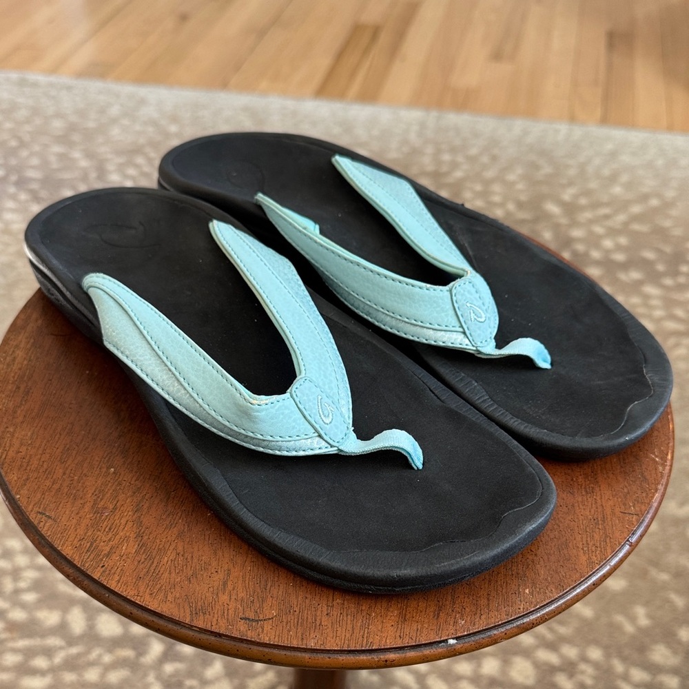 OLUKAI Womens Obama Light Blue Flip Flops Sandals Beach Summer Spring SZ 10 - Picture 2 of 10